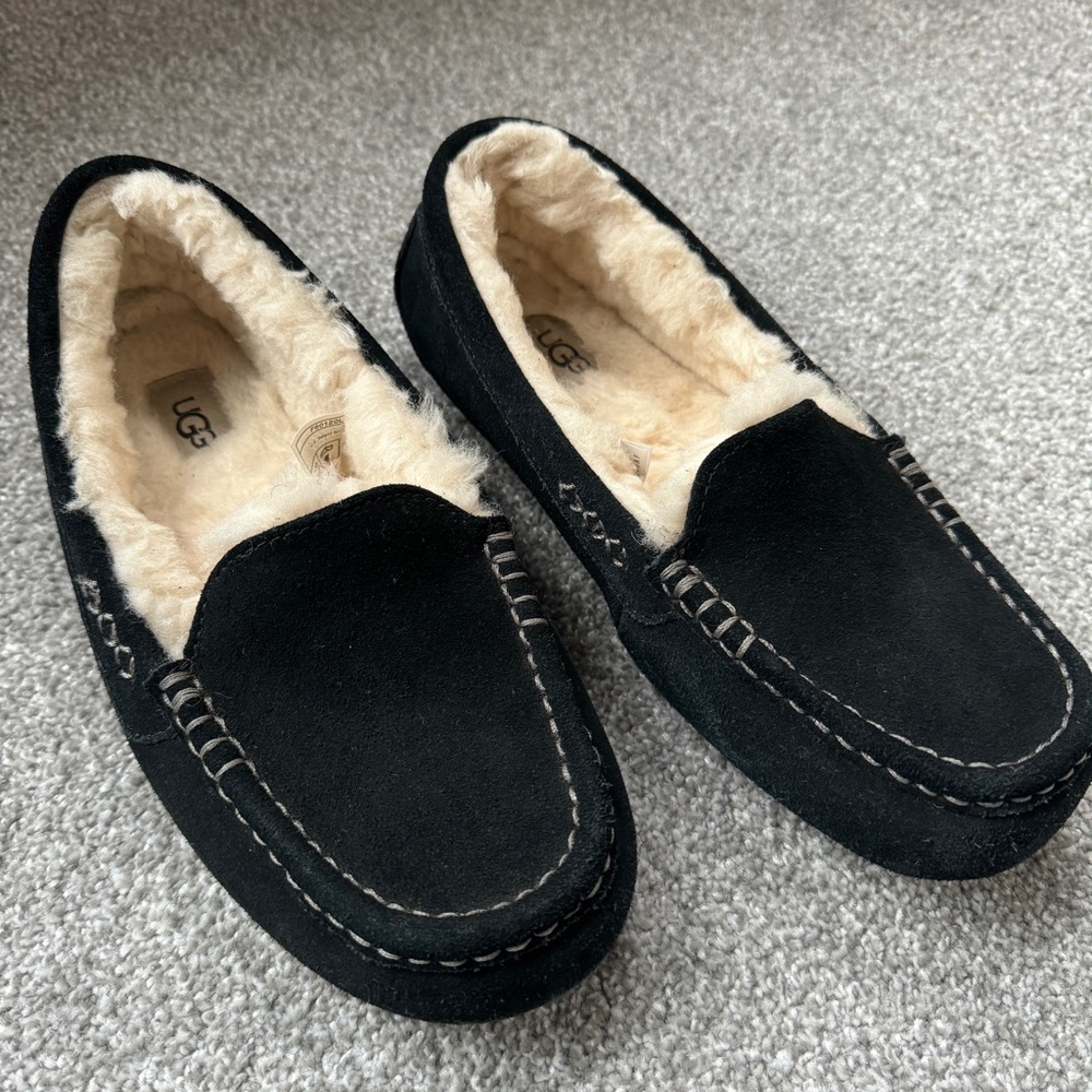 Ugg Ansley Suede & Wool Slipper Loafers, Black 9